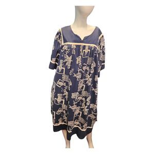 Go Softly Blue Fish Mumu Dress Womens size Medium Vintage 80's